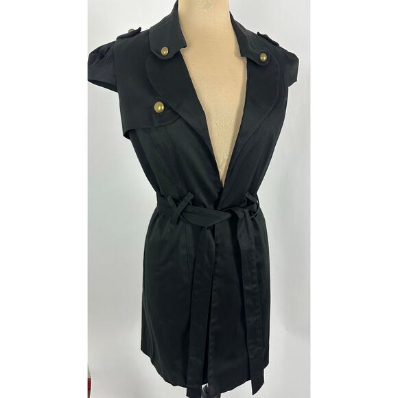 NWT Voom by Joy Han Size Medium Black Cotton Canvas Trench Coat Steampunk Y2K - Picture 5 of 14